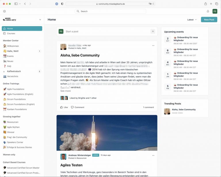 Screenshot of "Welcome"-screen in Mixed Agile Arts